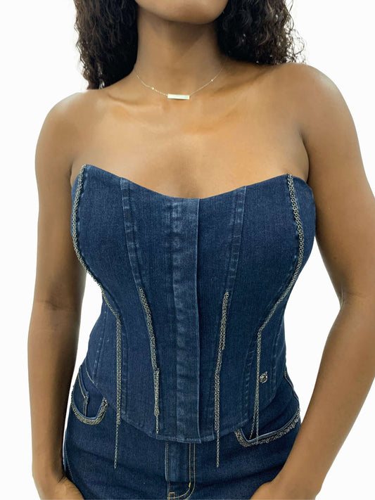 Denim Chain Link Corset